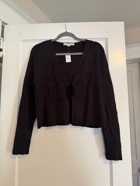 LOFT Black Tie-Front Cropped Cardigan